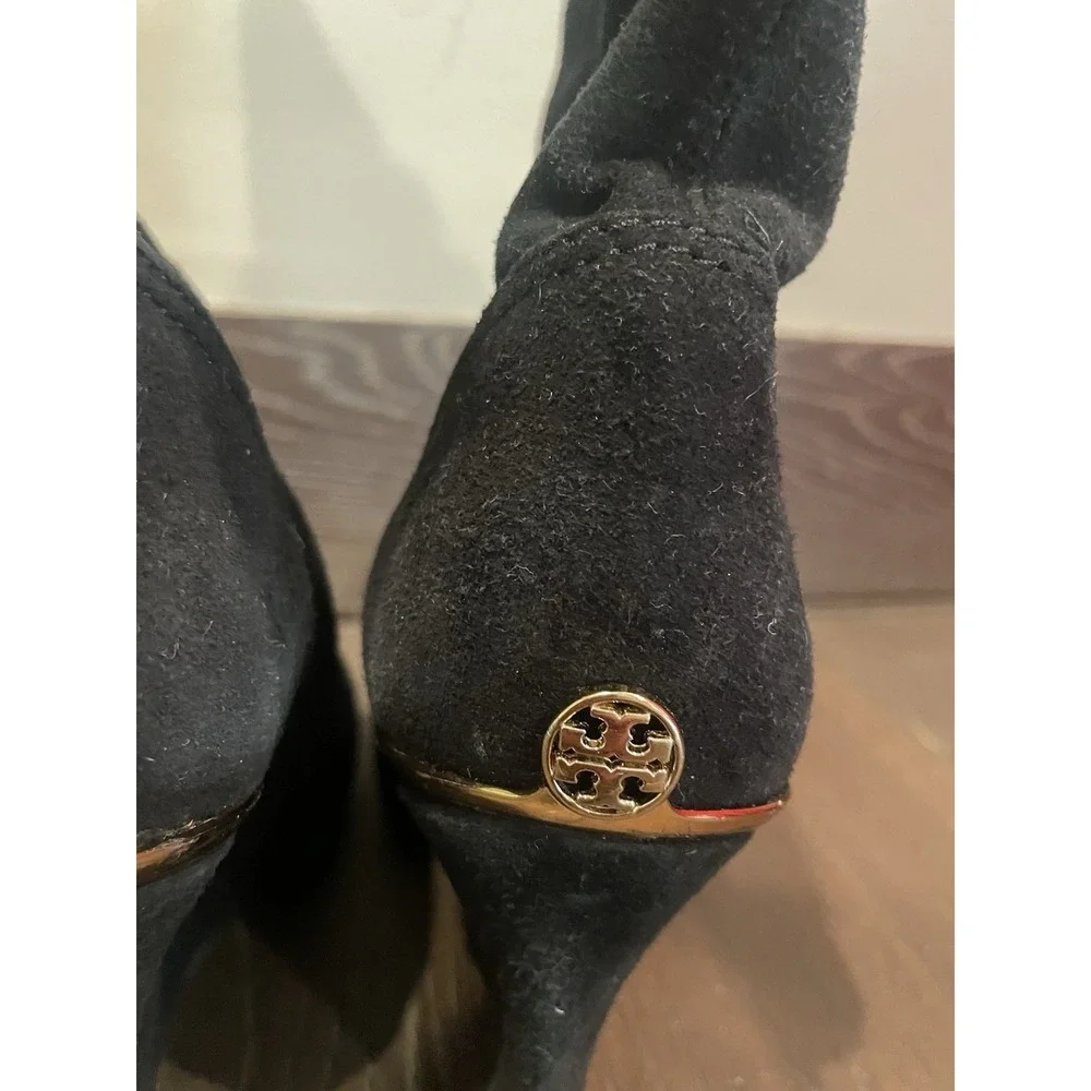 Tory Burch‎ Hendin Black Suede Wedge Heel Boots Women Size 8
